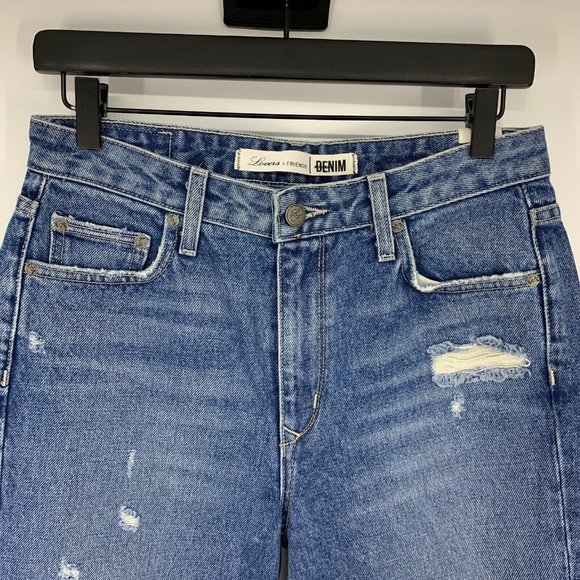 Lovers + Friends Jeans Logan High Rise Tapered Blue Distressed Hollywood - Picture 4 of 12